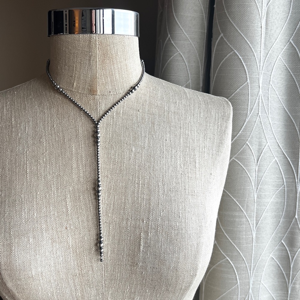 STERLING SILVER Southwestern Navajo Pearl Style 16” Graduated Y Lariat Necklace
